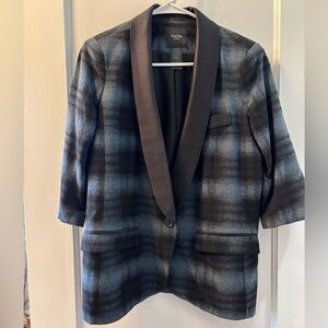 Smythe Blue Black Plaid Shawl Blazer